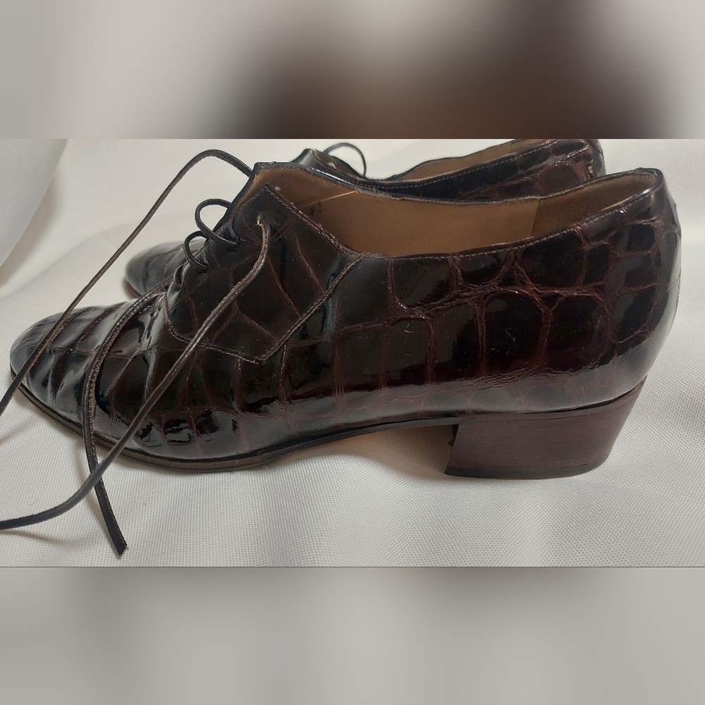 Women's Burgundy Patent Leather Lace-Up Oxfords - Picture 3 of 7